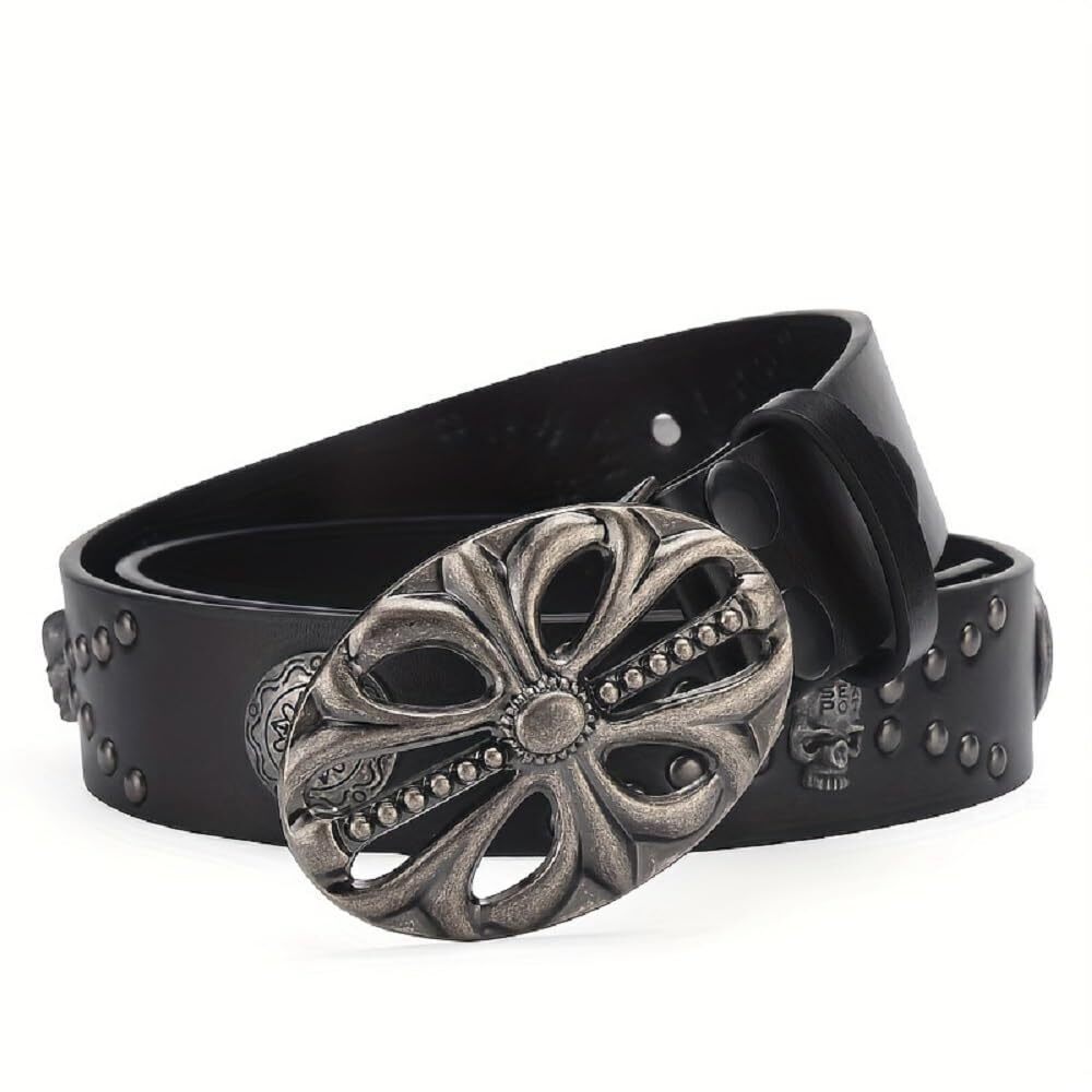 8066 Unisex Retro Cowboy Bohemian Style Pu Leather Belt Punk Skull Rivet